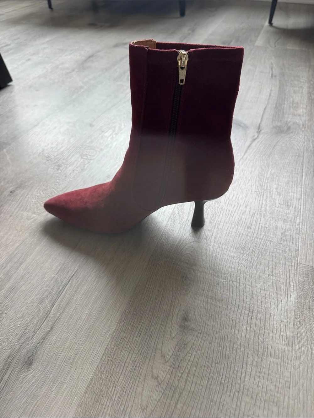 Madewell Pointed-Toe Burgundy Suede Ankle Booties with Side Zip